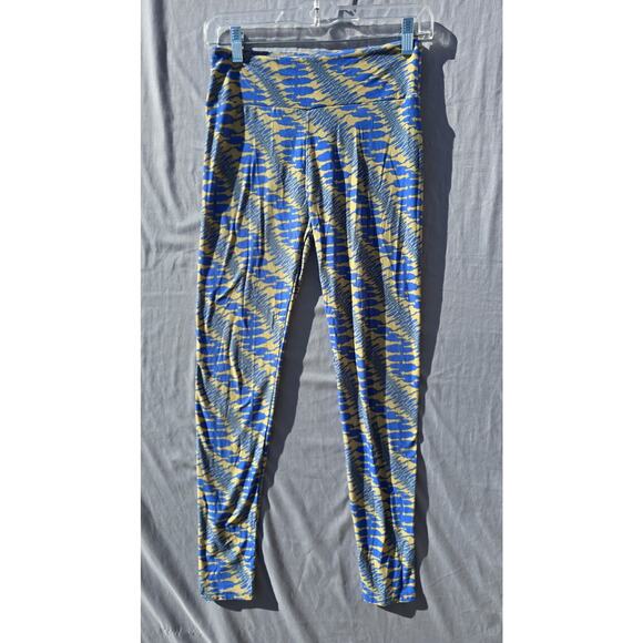LuLaRoe Leggings Womens One Size Blue Tan Giraffes Print Soft Yoga Waist Stretch - Picture 1 of 7